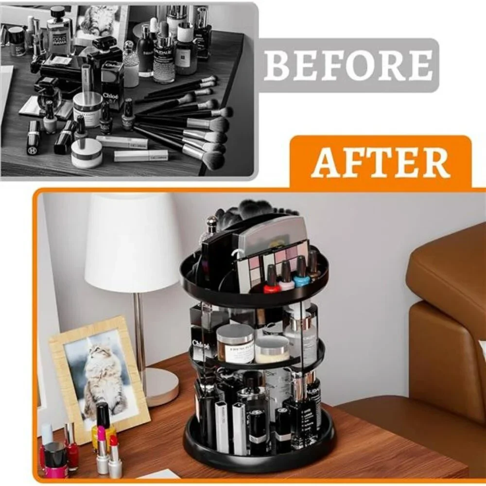 Rotating makeup organizer adjustable vanity storage rack for skincare